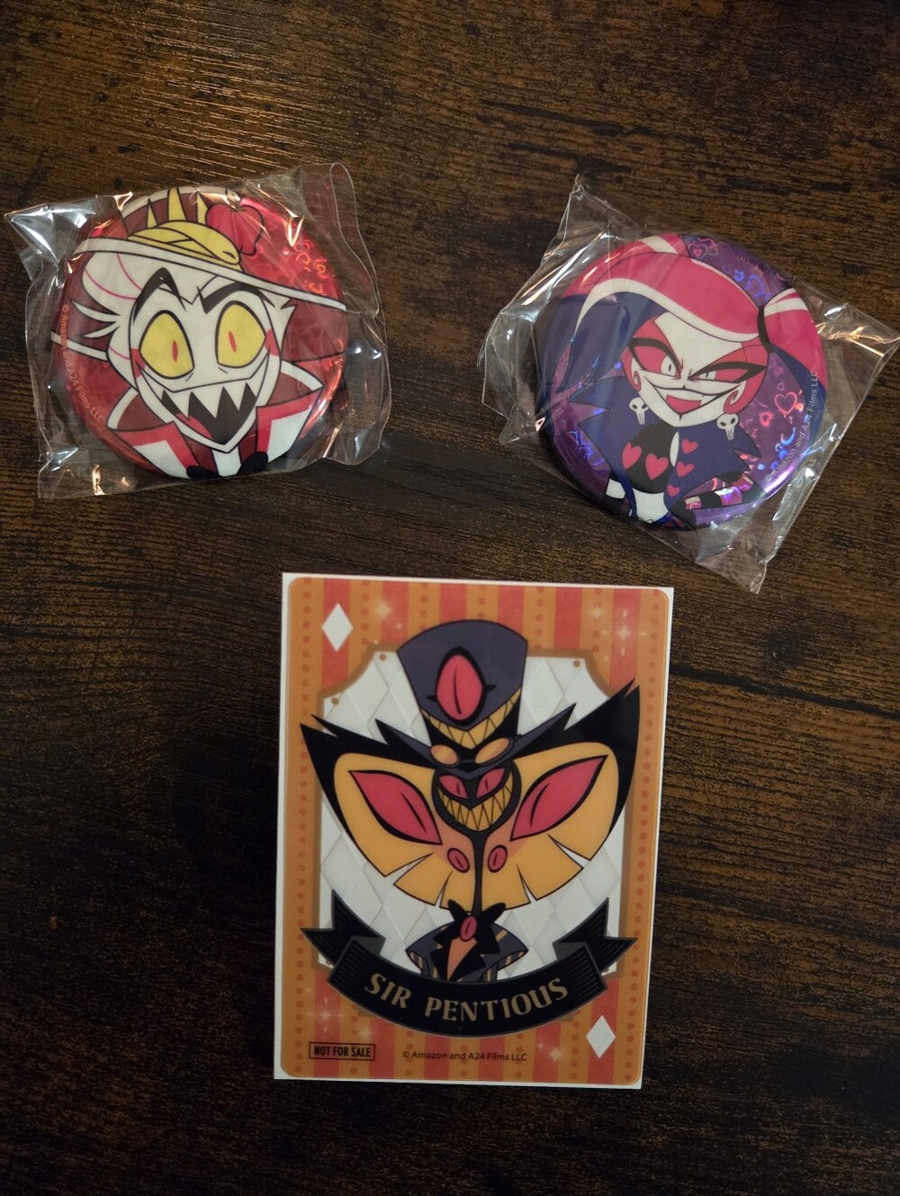 Hazbin Hotel Trading Card, Buttons, Acrylic Sticker BUNDLE (4 Piece)